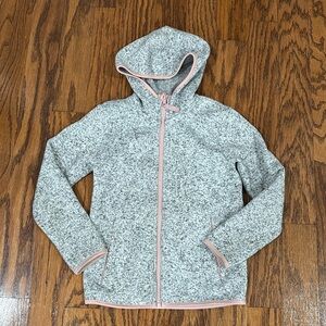 H&M, Girls, Fleece Hooded Jacket, Size 6X/7, Marled Gray/White, Pink Trim